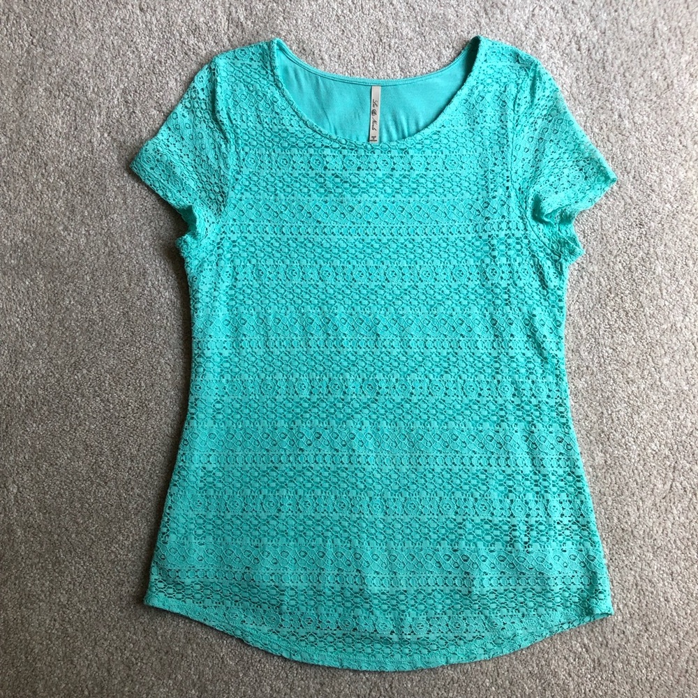 Leo & Nicole - Turquoise Blue Lace Shirt